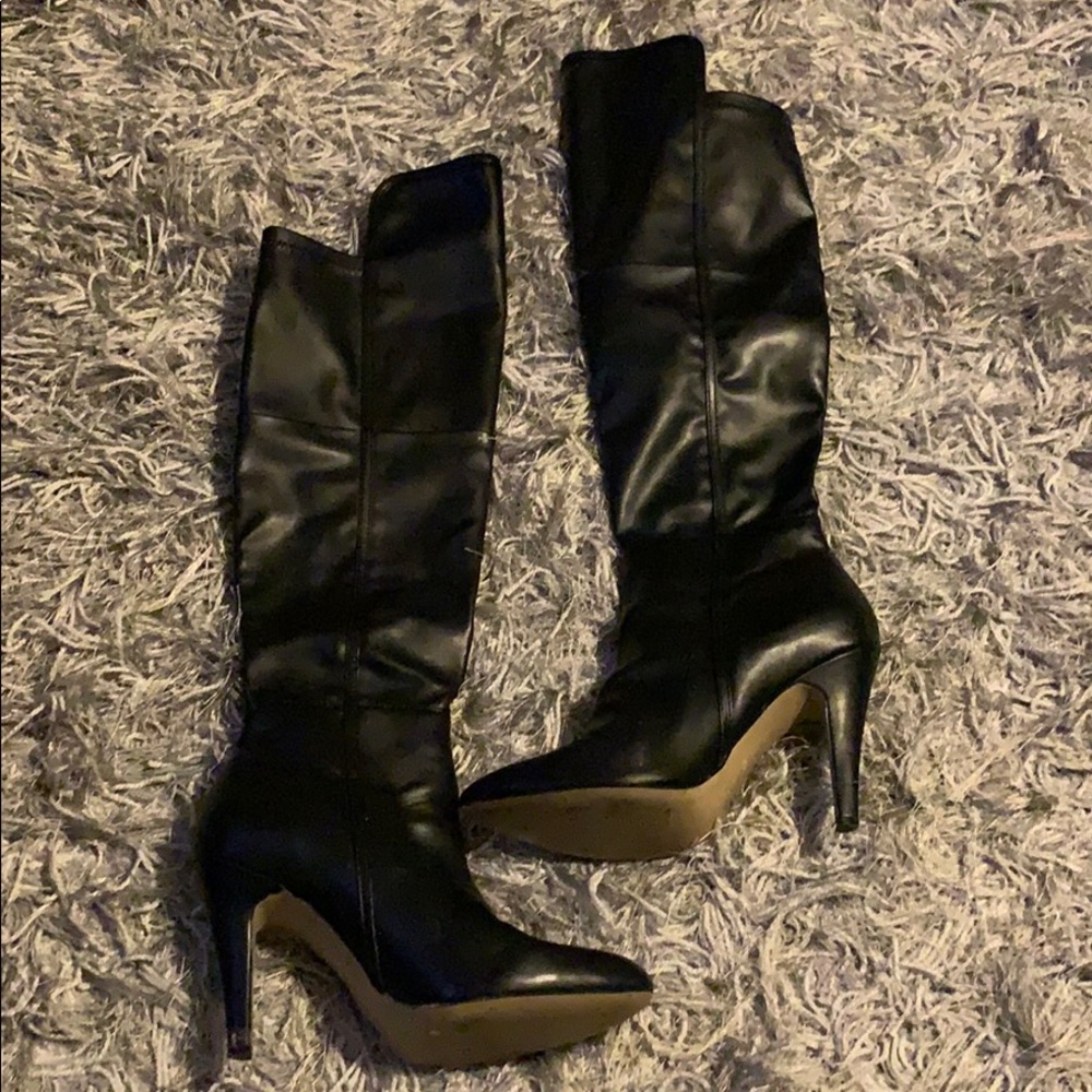 Faux Leather Knee Boots
